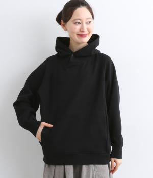 コットン混ダンボールニットフーディ―プルオーバー(ブラック-F)