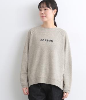 リバイバル裏毛前後差ロゴプリントラグランプルオーバー(トップベージュ-F)