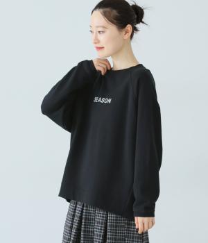 リバイバル裏毛前後差ロゴプリントラグランプルオーバー(ブラック-F)