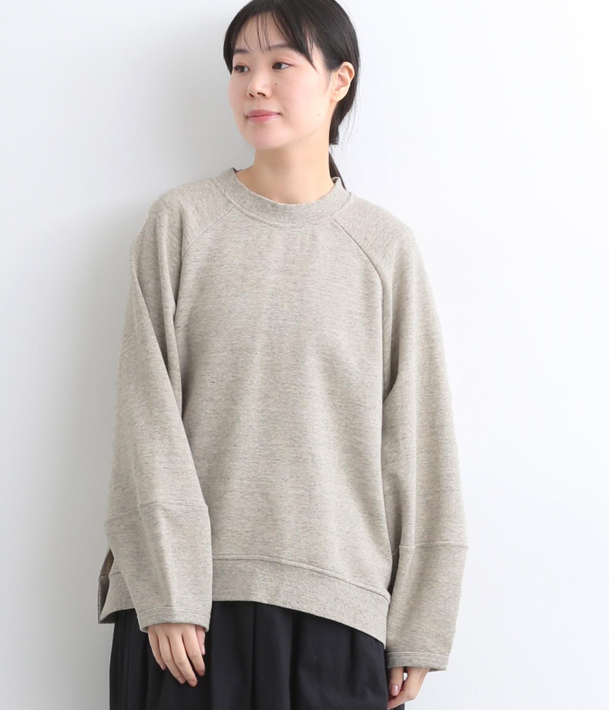 リバイバル裏毛前後差切替コクーン袖ラグラン9分袖プルオーバー(トップベージュ-F)