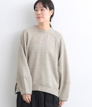 リバイバル裏毛前後差切替コクーン袖ラグラン9分袖プルオーバー(トップベージュ-F)