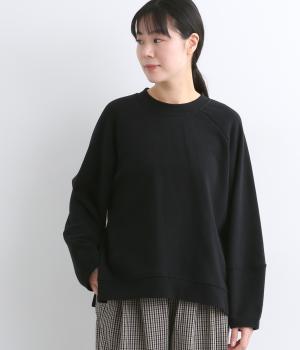 リバイバル裏毛前後差切替コクーン袖ラグラン9分袖プルオーバー(ブラック-F)