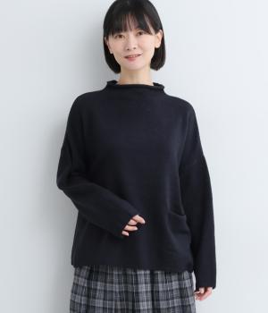 ラムナイロン ボトルネックワイドプルオーバー(ダークネイビー-F)