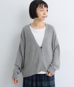 ラムナイロン 鹿の子前後差1釦カーディガン(杢グレー-F)