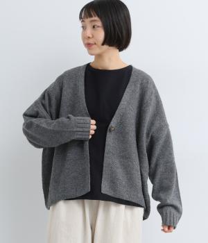 ラムナイロン 鹿の子前後差1釦カーディガン(杢チャコール-F)