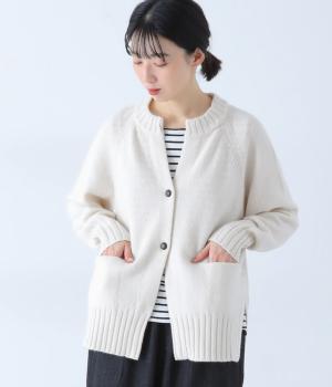 ラムナイロン 2釦サイドスリットラグランカーディガン(エクリュ-F)