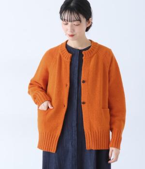ラムナイロン 2釦サイドスリットラグランカーディガン(杢オレンジ-F)