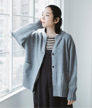 ラムナイロン 2釦サイドスリットラグランカーディガン(杢グレーサックス-F)