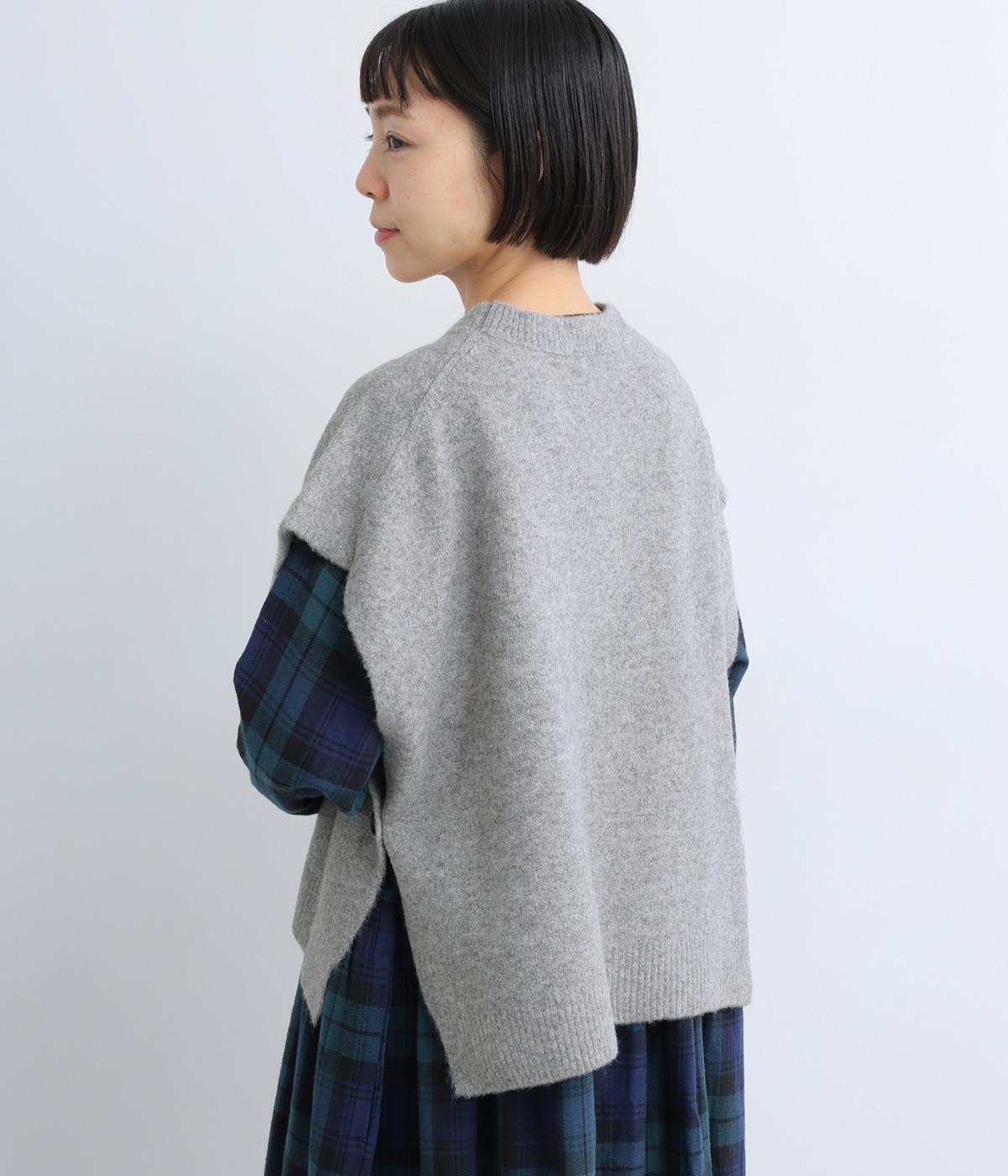 マシュマロヤーン 前後差ショート丈釦付きベスト(トップグレー-F)