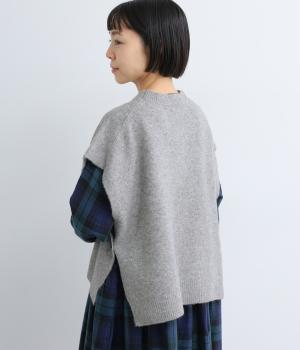 マシュマロヤーン 前後差ショート丈釦付きベスト(トップグレー-F)