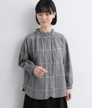 コットン表起毛ネックシャーリングブラウス(ウィンドウペンチェック-F)