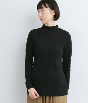 スーピマコットンフライスハイネックロングTシャツ(ブラック-F)