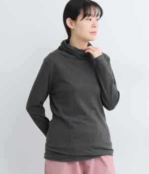 ラフィー天竺ねじれ長袖タートルネックプルオーバー(杢チャコール-F)