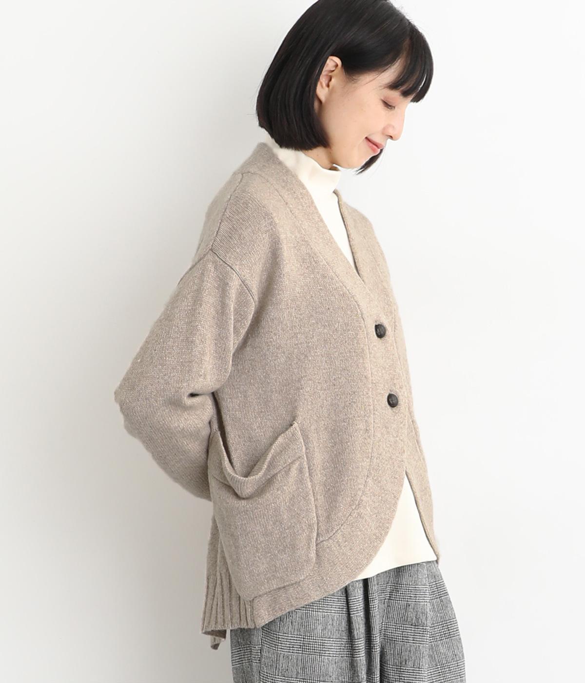 ラムナイロン ラウンドヘムカーディガン(杢ベージュ-F)