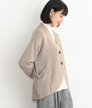 ラムナイロン ラウンドヘムカーディガン(杢ベージュ-F)