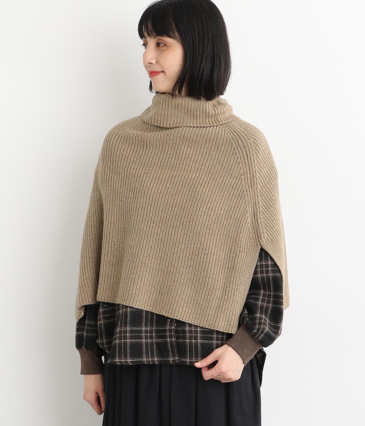 毛混バルギー 3way ショート丈ポンチョ(ライト杢カーキ-F)