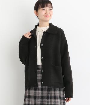 マシュマロヤーン ショートジャケット風カーディガン(ブラック-F)