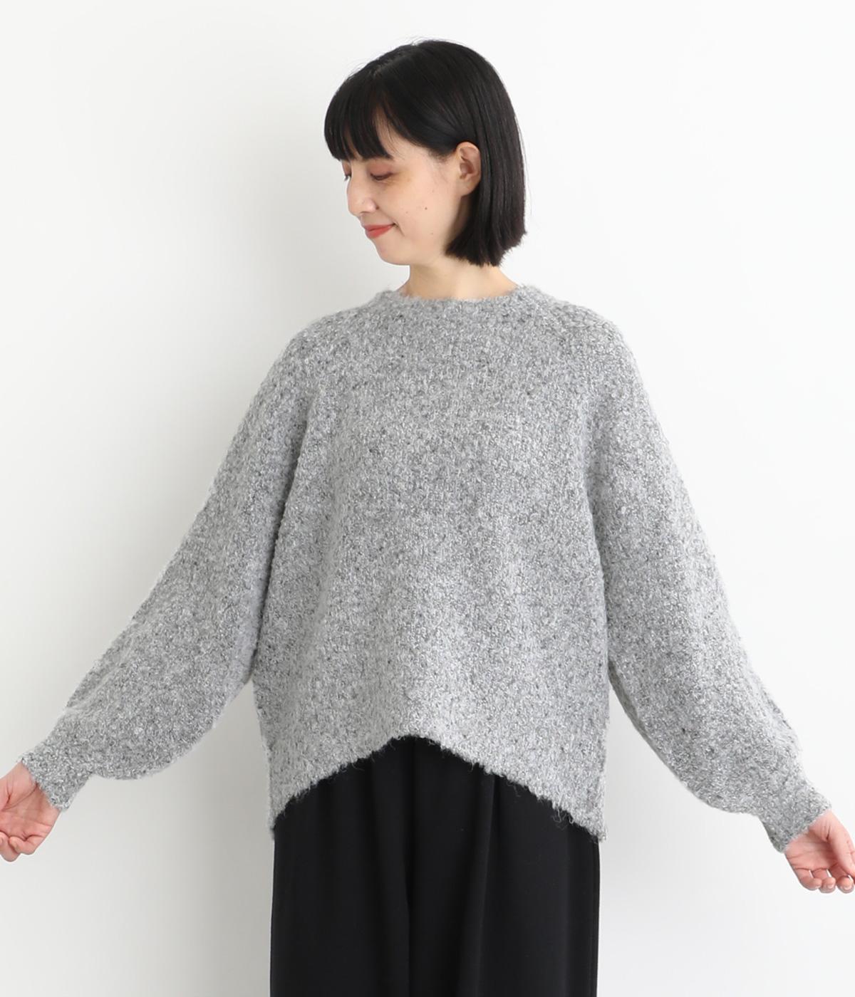 カラーネップ 前後差パフ袖ラグランプルオーバー(グレー-F)