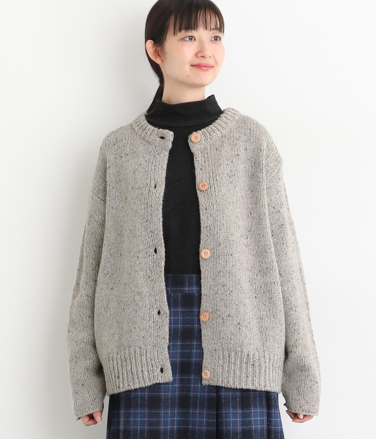 カラーネップ クルーネックカーディガン(グレー-F)