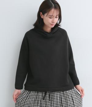 コットン裏毛裏起毛ビックショールカラー裾紐付きプルオーバー(ブラック-F)