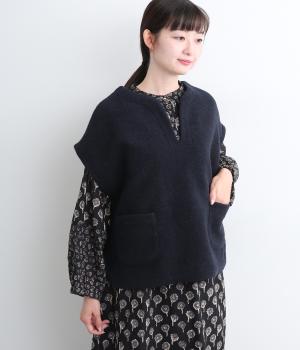 毛混スライバーニットキーネックプルオーバーベスト(ダ-クネイビー-F)