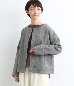 毛混スライバーニットノーカラーW釦カーディガン(杢グレー-F)