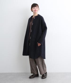 毛混スライバーニットネルカラーロングカーディガン(ダークネイビー-F)