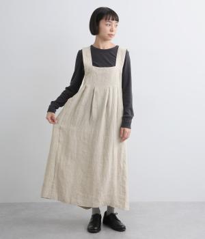 平織りリネンBACKクロスタックジャンパースカート(ナチュラル-ONESIZE)