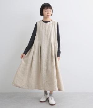 平織りリネン2wayノースリーブワンピース(ナチュラル-ONESIZE)
