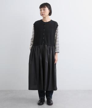 布帛切替 2wayジレワンピース(ブラック-F)