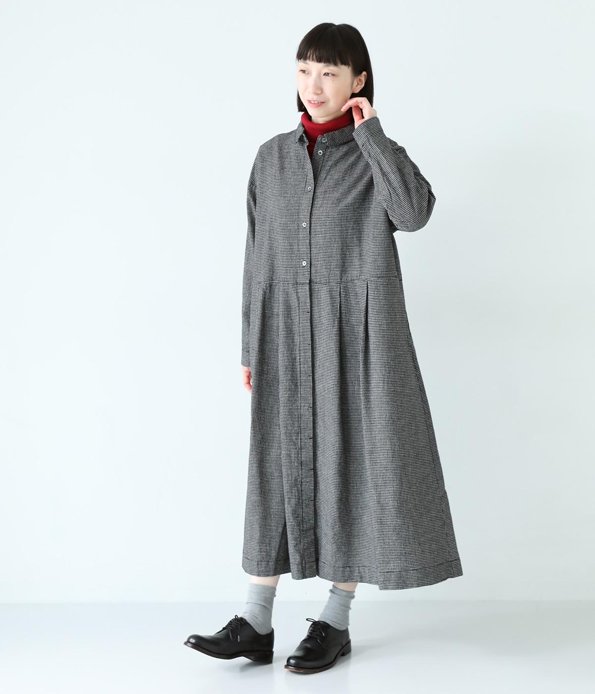 コットンリネン先染め切替シャツワンピース(マイクロチェック-F)