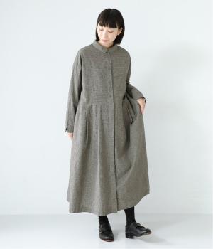 コットンリネン先染め切替シャツワンピース(ハウンズトゥース-F)