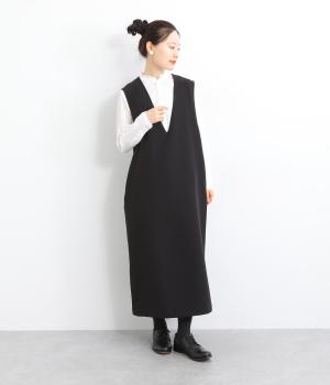 Vネックワンピース(ブラック-F)