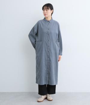 シャツコールチビ襟切替ワイドワンピース(スモーキーブルー-F)