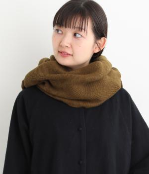 毛混バルギー ガーター編みフーディスヌード(杢ブラウン-F)