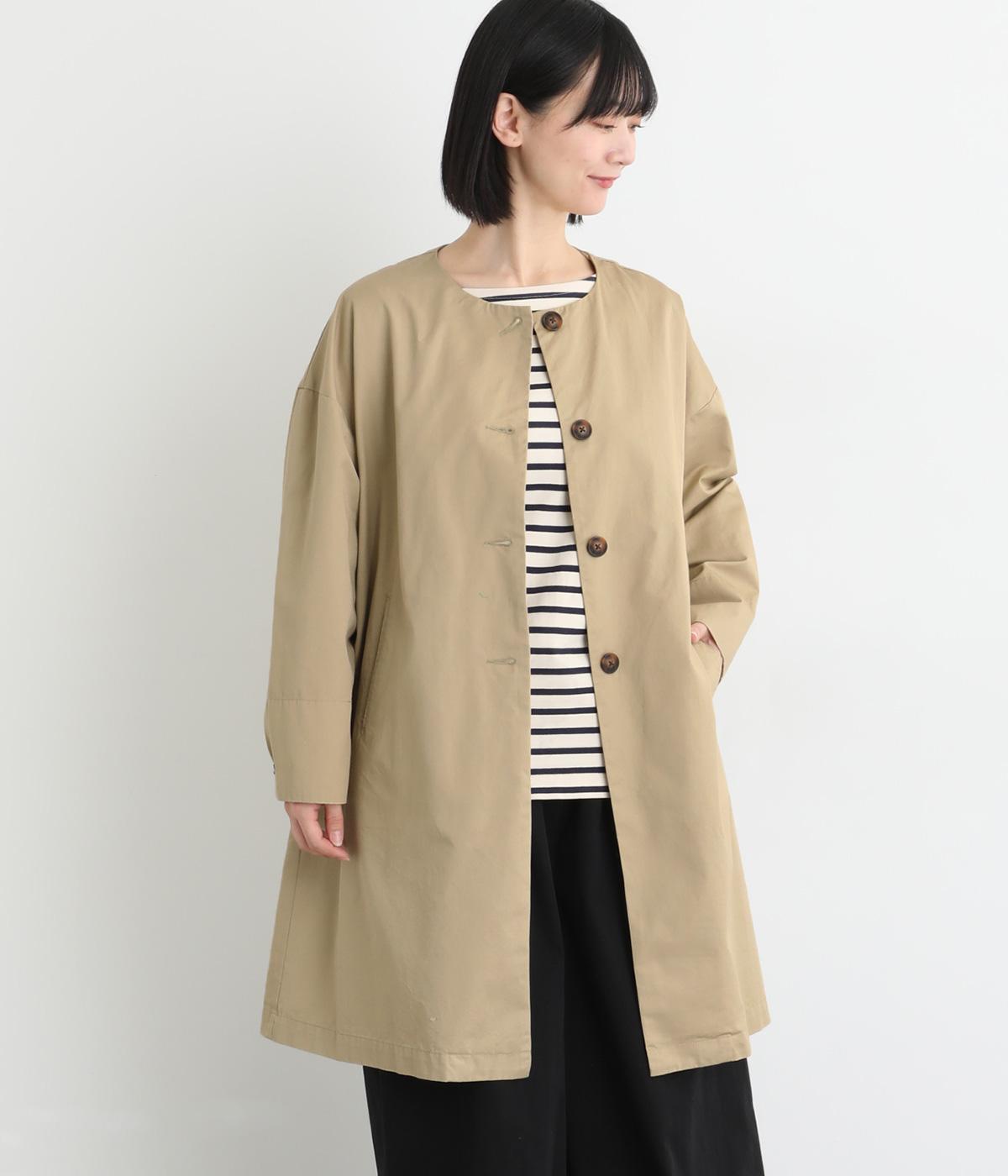 コットンツイルノーカラーコート(ベージュ-F)