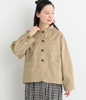 コットンツイルラウンドネックワークジャケット(ベージュ-F)