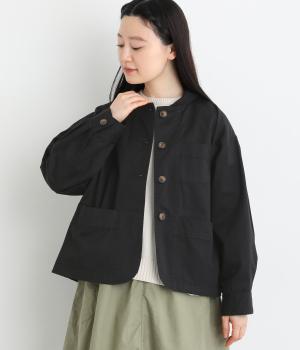 コットンツイルラウンドネックワークジャケット(ブラック-F)