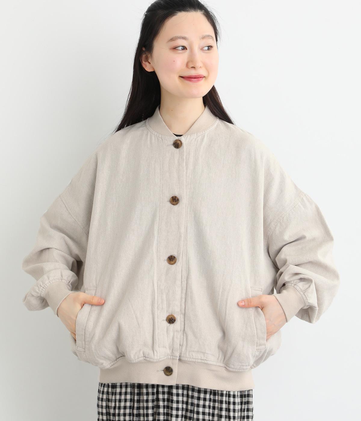 リネンコットン綾織りボリューム袖ブルゾン