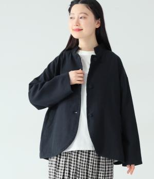 リネンコットン綾織り襟2wayジャケット(ブラック-F)