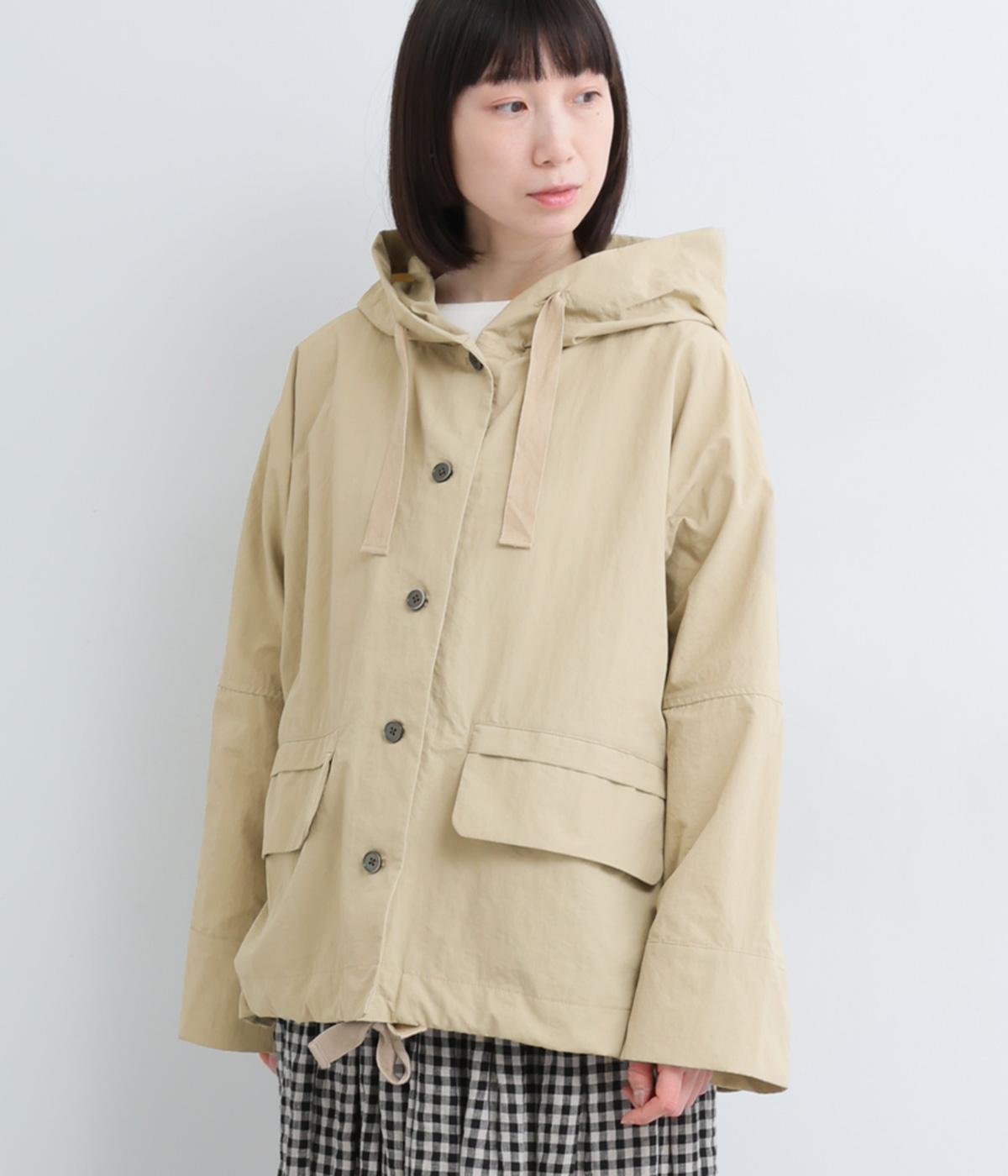 ナイロンワッシャードルマンフードブルゾン(裾紐付き)(ライトベージュ-F)