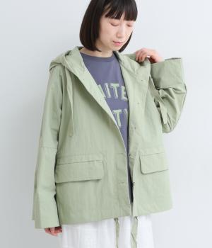 ナイロンワッシャードルマンフードブルゾン(裾紐付き)(ミントグリーン-F)