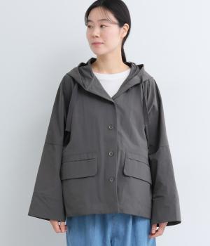 ナイロンワッシャードルマンフードブルゾン(裾紐付き)(チャコール-F)