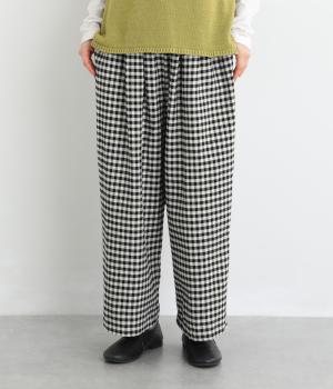 コットンリネンヘリンボーンタックワイドパンツ