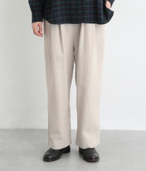 リネンコットン綾織り2タックパンツ