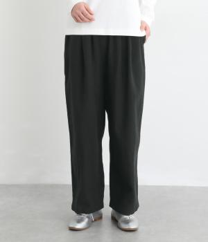 リネンコットン綾織り2タックパンツ(ブラック-F)