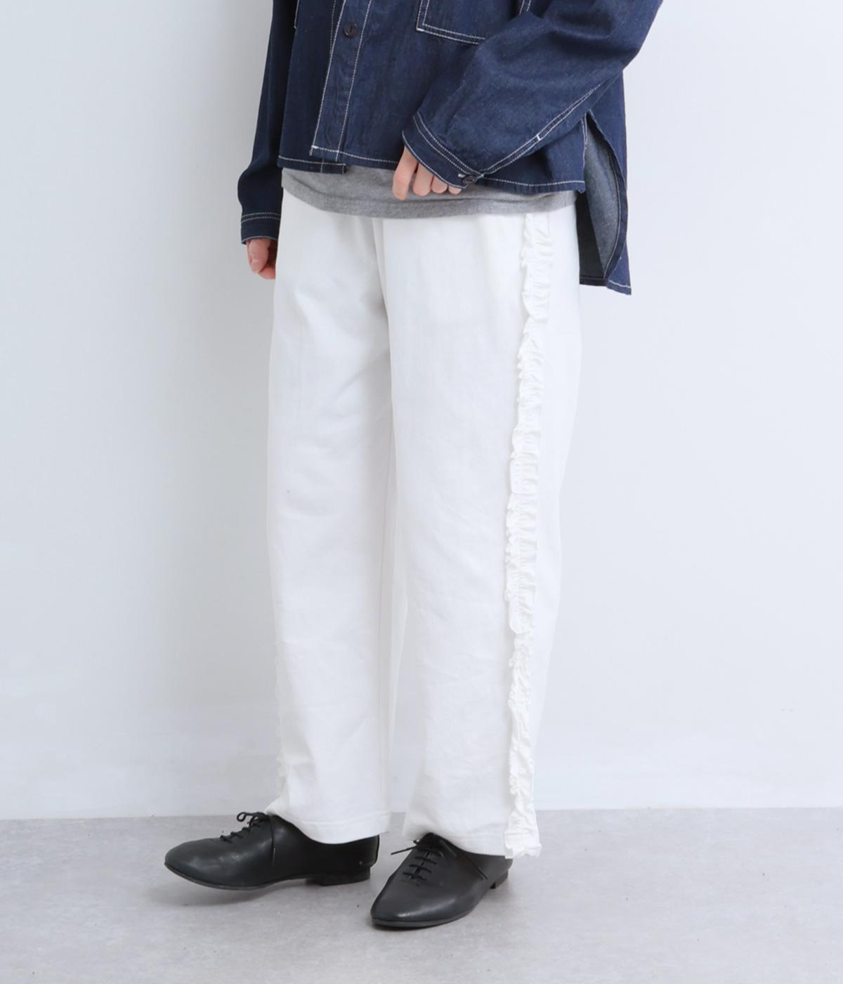 OE度詰め天竺サイドフリル切替イージーパンツ(オフホワイト-F)