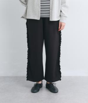 OE度詰め天竺サイドフリル切替イージーパンツ(ブラック-F)