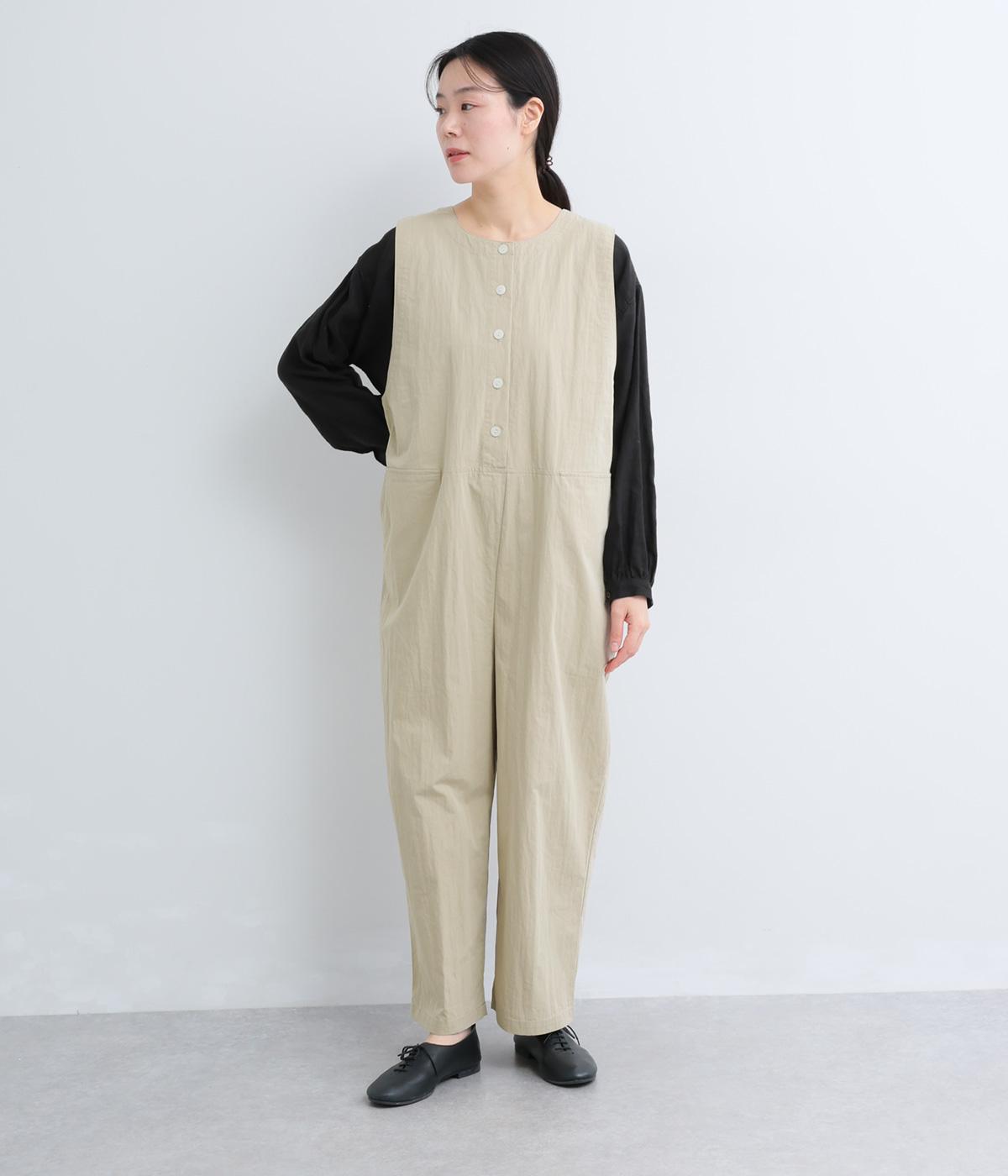 コットンナイロンワッシャーオールインワン(グレージュ-F)