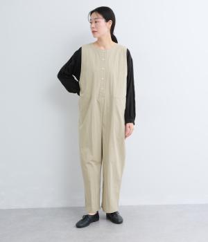 コットンナイロンワッシャーオールインワン(グレージュ-F)